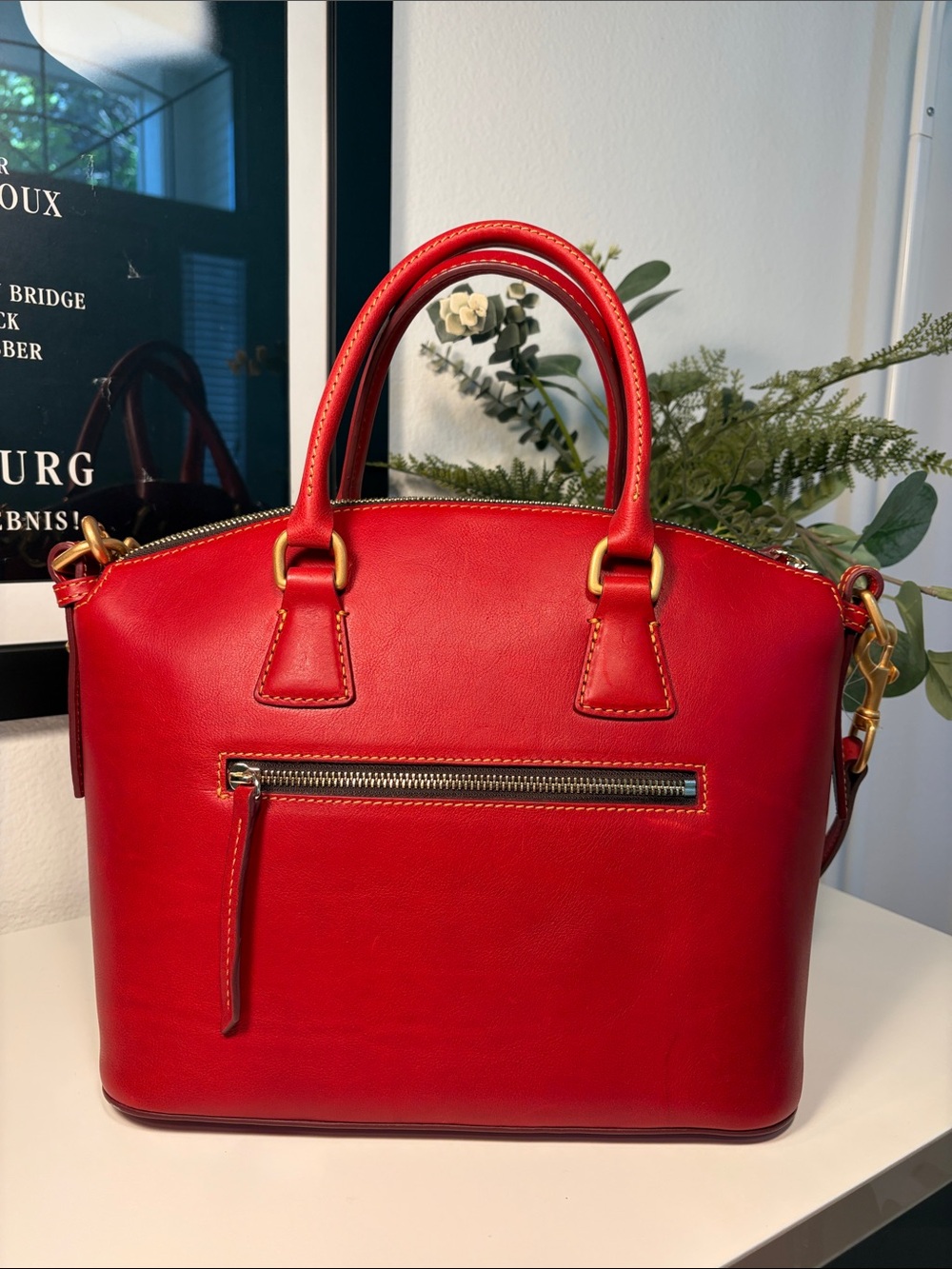 NWT Vintage Dooney & Bourke Florentine Leather Dome Satchel In Red/Bordeaux - Picture 4 of 17